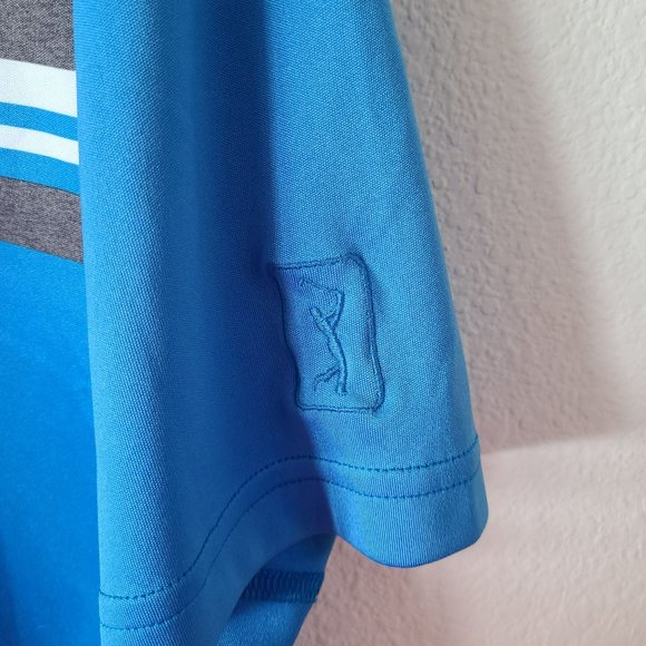 PGA Tour Pro Series US L Blue Striped Polo Short Sleeve Shirt Golf - Picture 4 of 8